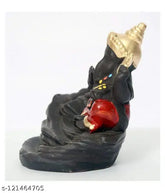 Handcrafted poly resin Ganesha backflow incense burner, red smokey waterfall design with included 30 smoke cones